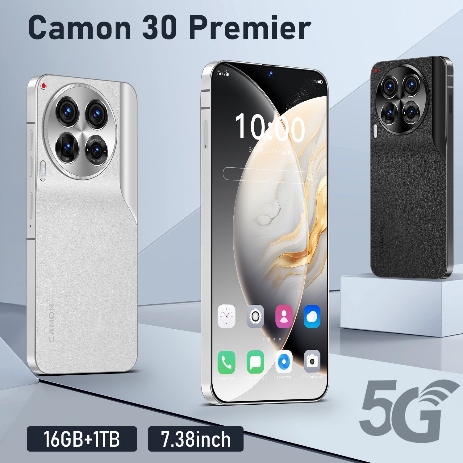 Camon 30 Premier 7.38 Inch Unlocked Smartphone Android 3G 5g 7.38" Cellphone with Real 16G+1TB ROM All Languages in Retail Boxes